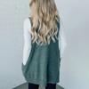 Yousheng Women Sweater V-neck Sleeveless Solid Color Knitting Vest with Pockets Ribbed Trim Loose Fit Mid-length Casual Knitwear