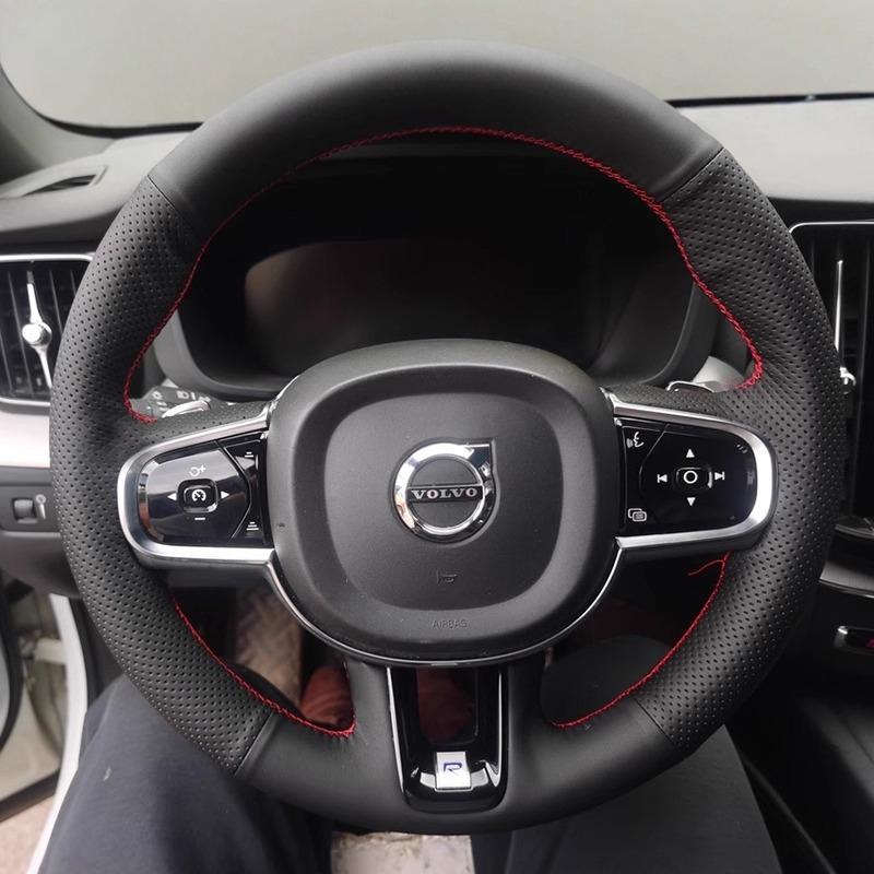 For Volvo V60 V40 XC90 S60 S90 XC40 S80 V90 Hand-stitched black non-slip  Leather Car Steering Wheel Cover auto parts 1