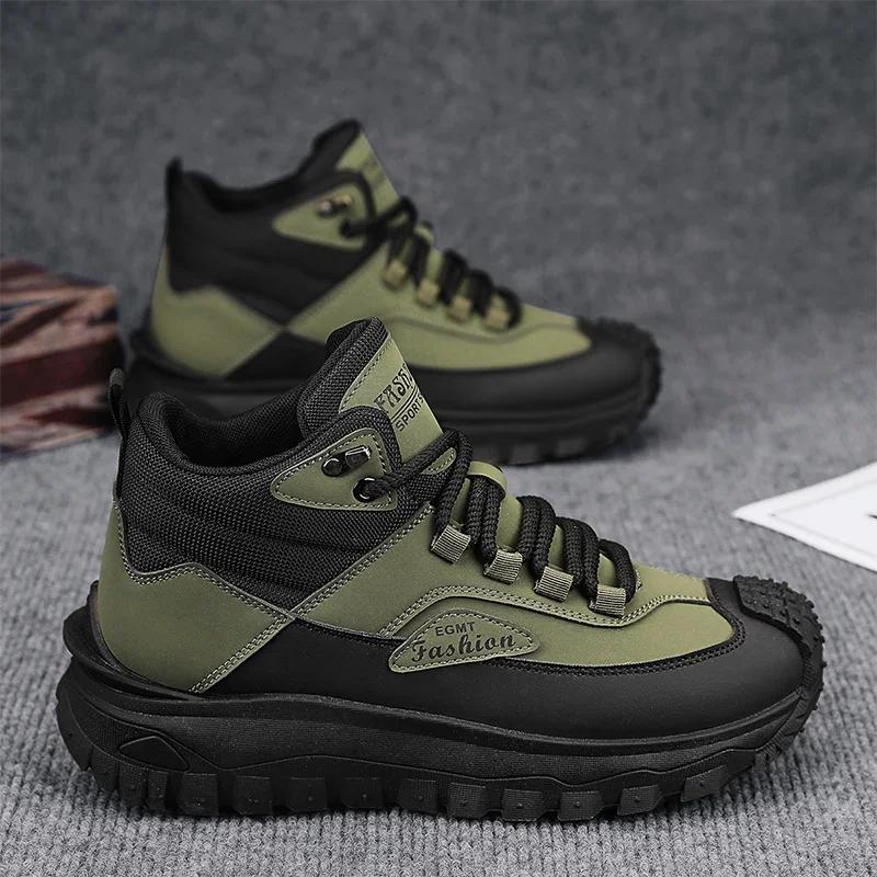 

Новые мужские повседневные туфли, высокие походные ботинки для мужчин, водонепроницаемая износостойкая рабочая обувь, модные ботинки 44 зелёный