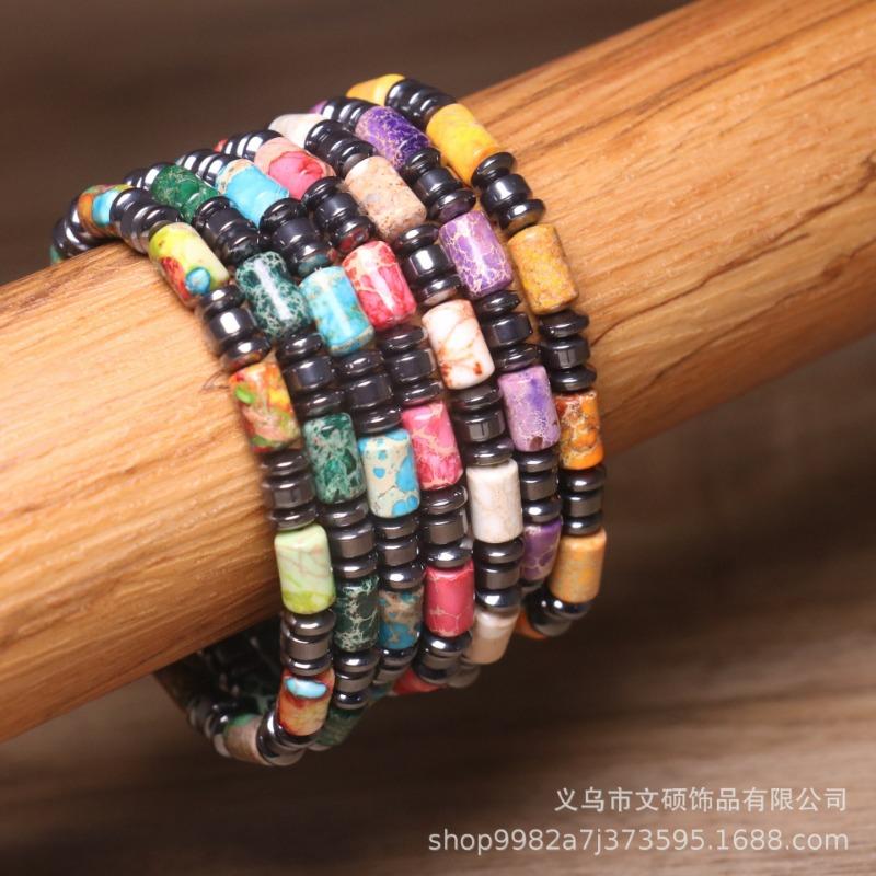 Red Imperial Jasper Hematite Tube Bracelet – Adjustable Beaded Jewelry, Passion Protection Gift for Men & Women