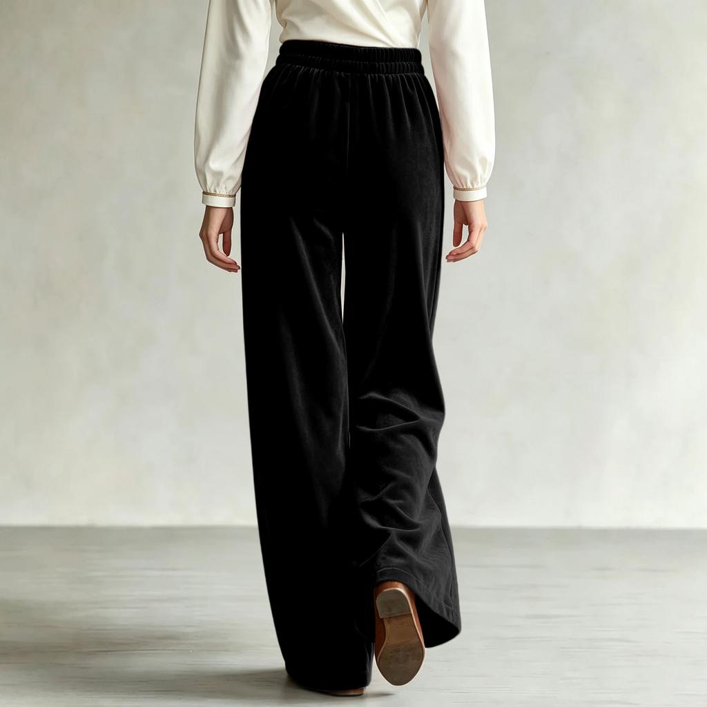 Women's Casual Color Wide Leg Pants High Waist with and Two Pockets