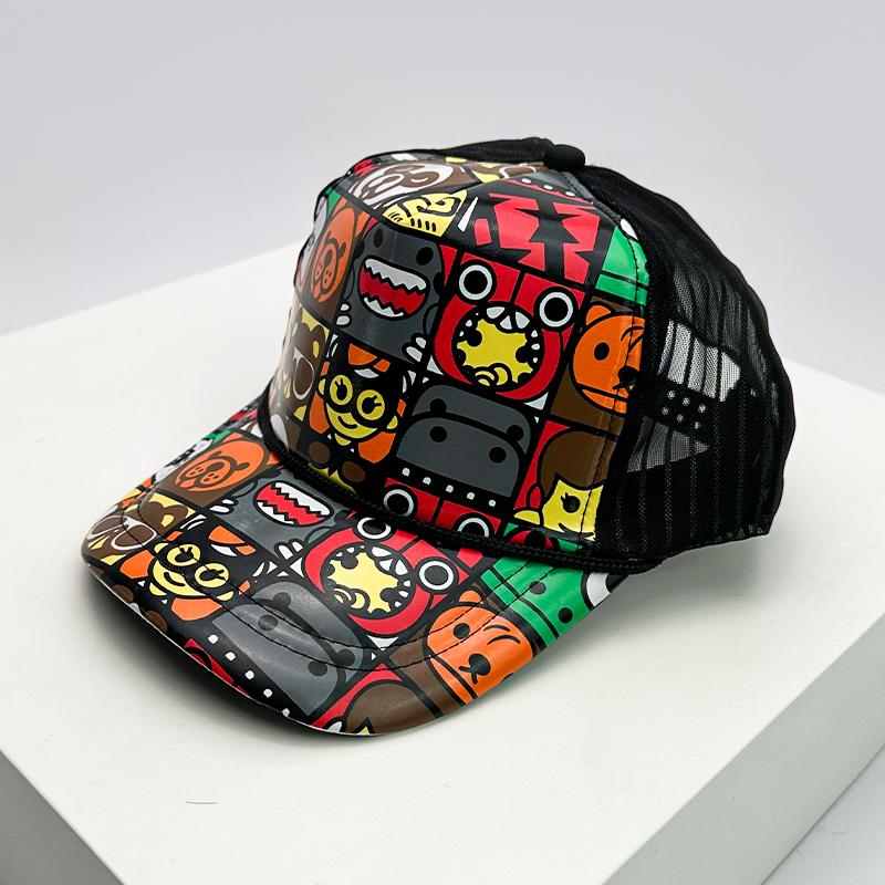 Men And Women With Printed Pattern Cartoon Baseball Caps Air Permeable Sun Protection All-Match Korean Style Hip Hop Half Mesh Hats Ins Trend