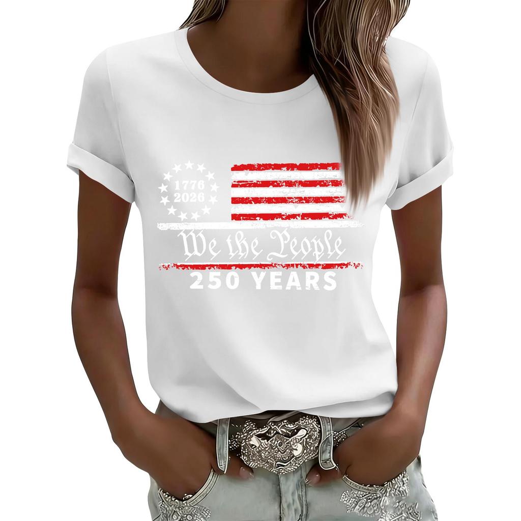 Women's Casual Printed T-Shirt Round Neck Pullover Short Sleeve Top
