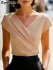 Elegantes weißes V-Ausschnitt Slim Fit Kurzarm-Damenoberteil