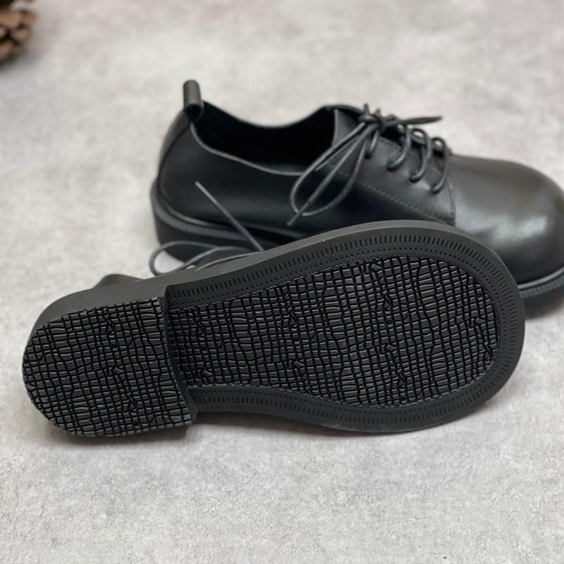 Johnature Damen-Pumps aus echtem Leder, lässig, Retro-Stil, Rindsleder, weiche Sohle, runde Zehen, einfarbige Schnürschuhe