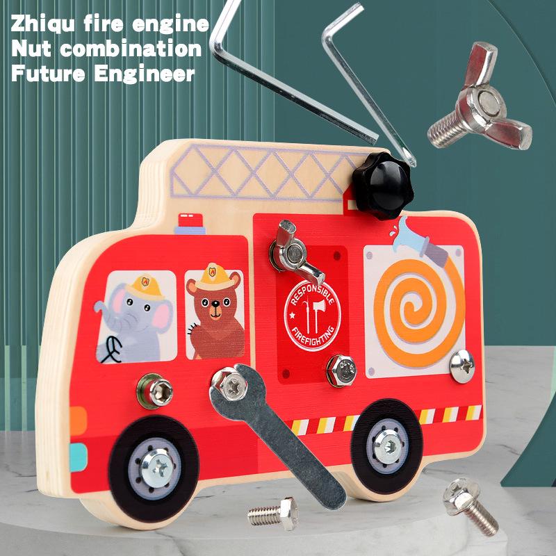 Wooden Fire Truck Screwdriver Set for Kids: Sensory Assembly Toy for 3-5 Years
