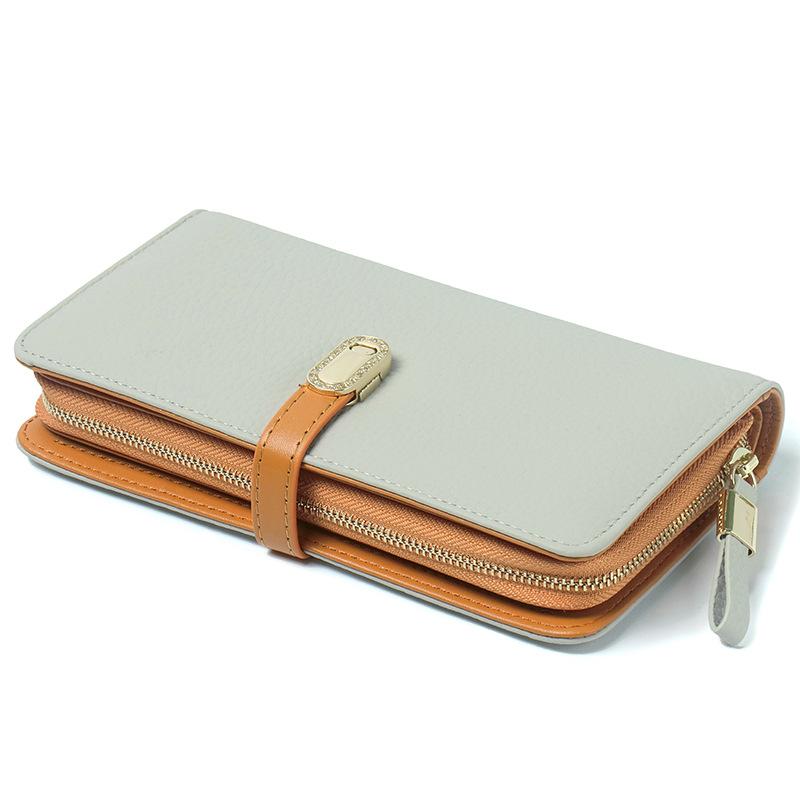 Dámská peněženka, Pravá kůže, Velkokapacitní peněženka v kontrastních barvách, První vrstva hovězí kůže, Luxusní psaníčko, Peněženka na více karet.