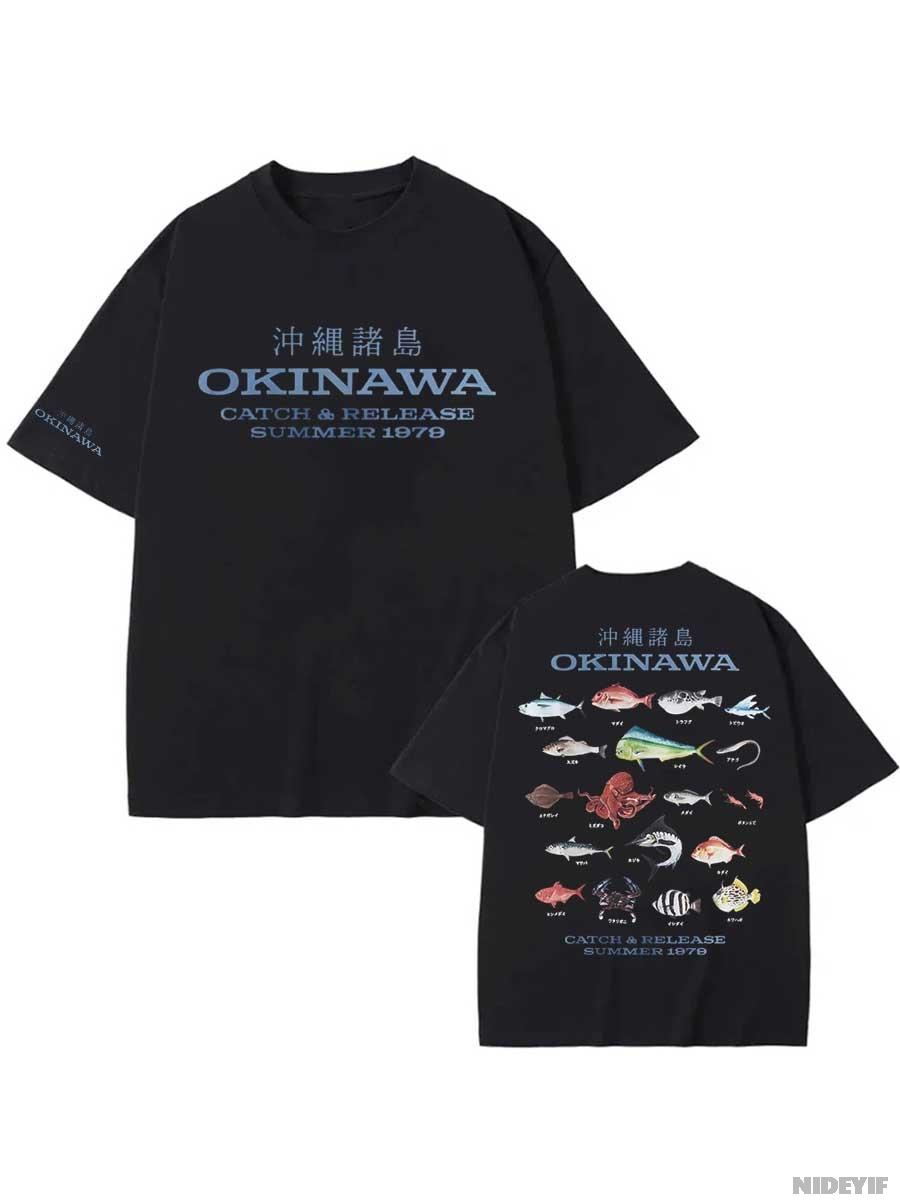 

2025 Okinawa Ocean Fish Japanese Style Vintage Funny T-shirt Men Women Harajuku 100% Cotton T Shirts Short Sleeve XL