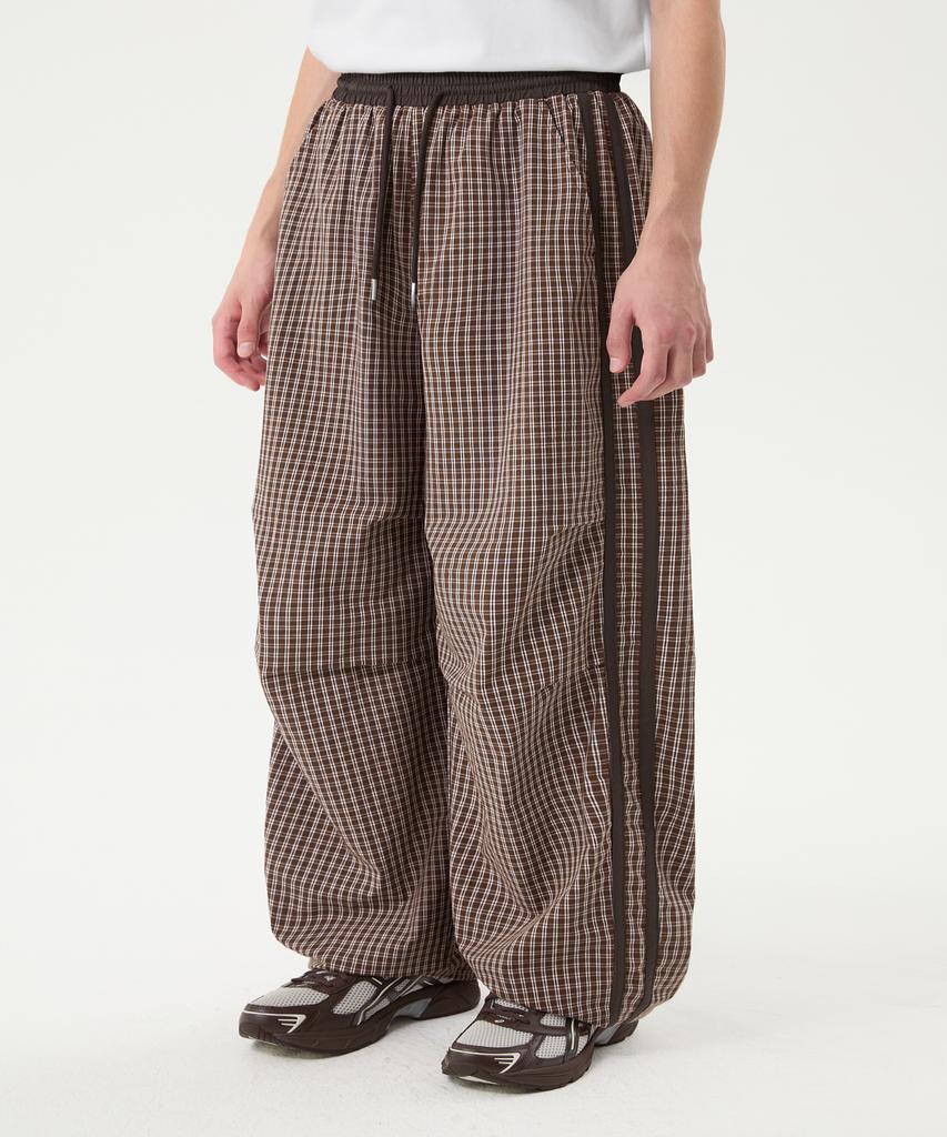 TRILLION Check Parachute Track Line Wide Pants_3Color