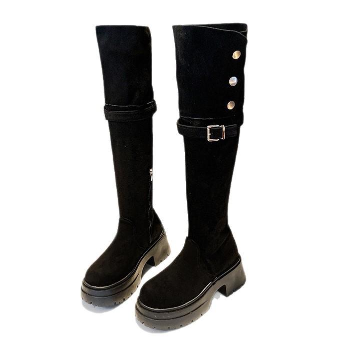 Schneestiefel langer Schaft zwei Tragemöglichkeiten dicker Plüschstiefel kleiner Mann dicke Sohle Höhenverstellung vielseitige Damenstiefel Knie-Wärmestiefel