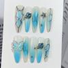 Long Oval Press-On Nails With Butterfly Star Moon Design Ice-Transparent Gel Look Sweet Fairy Style