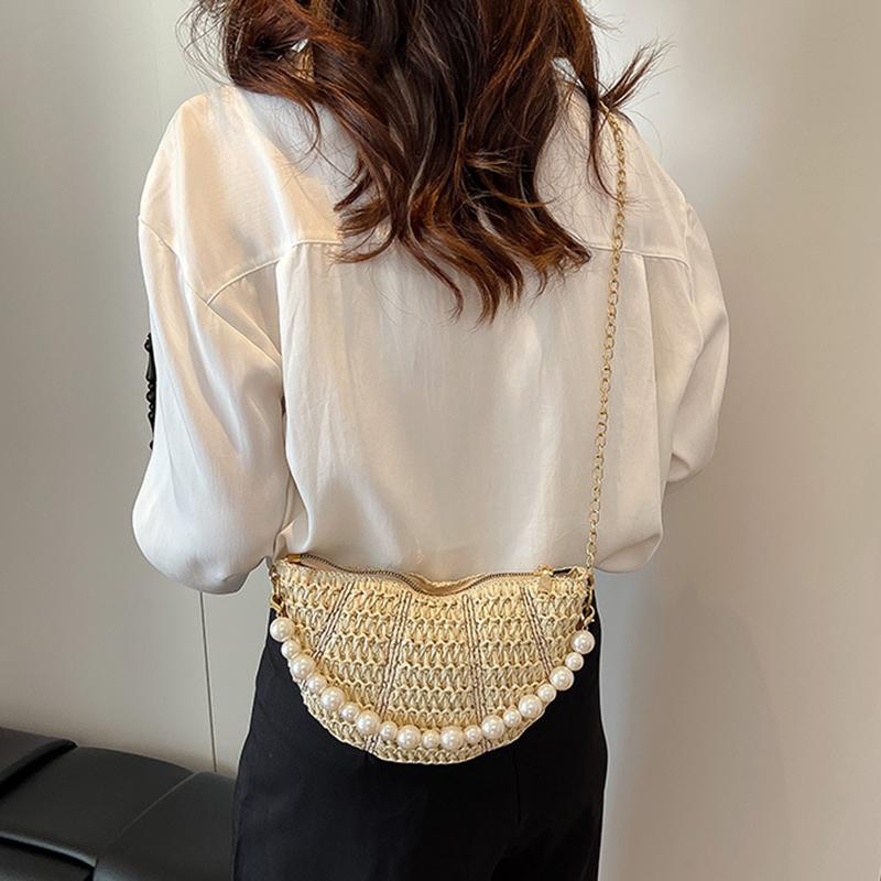 Spring New Casual Straw Woven Beading Shoulder Bags High Quality Personality Fashion Portable Crossbody Bags for Women
