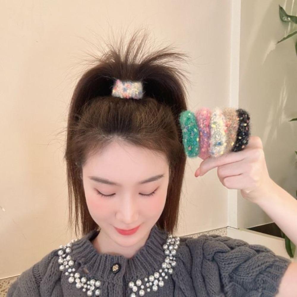 Thick Plush Hair Loop Colored Dot Hair Scrunchie Soft Velvet Headband  Women Girl Hair Accessory
