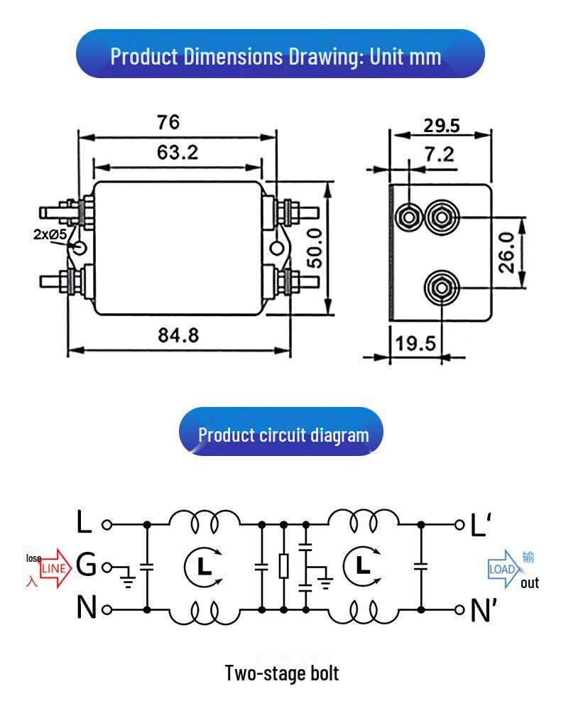 Single-phase Dual-stage High-Performance AC Power Filter CW4L2-10A20A-S 220VAC