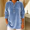 Autumn Winter New Women's Gold Velvet Top Casual Loose V-Neck Button Long Sleeve T-Shirt Velour Tee