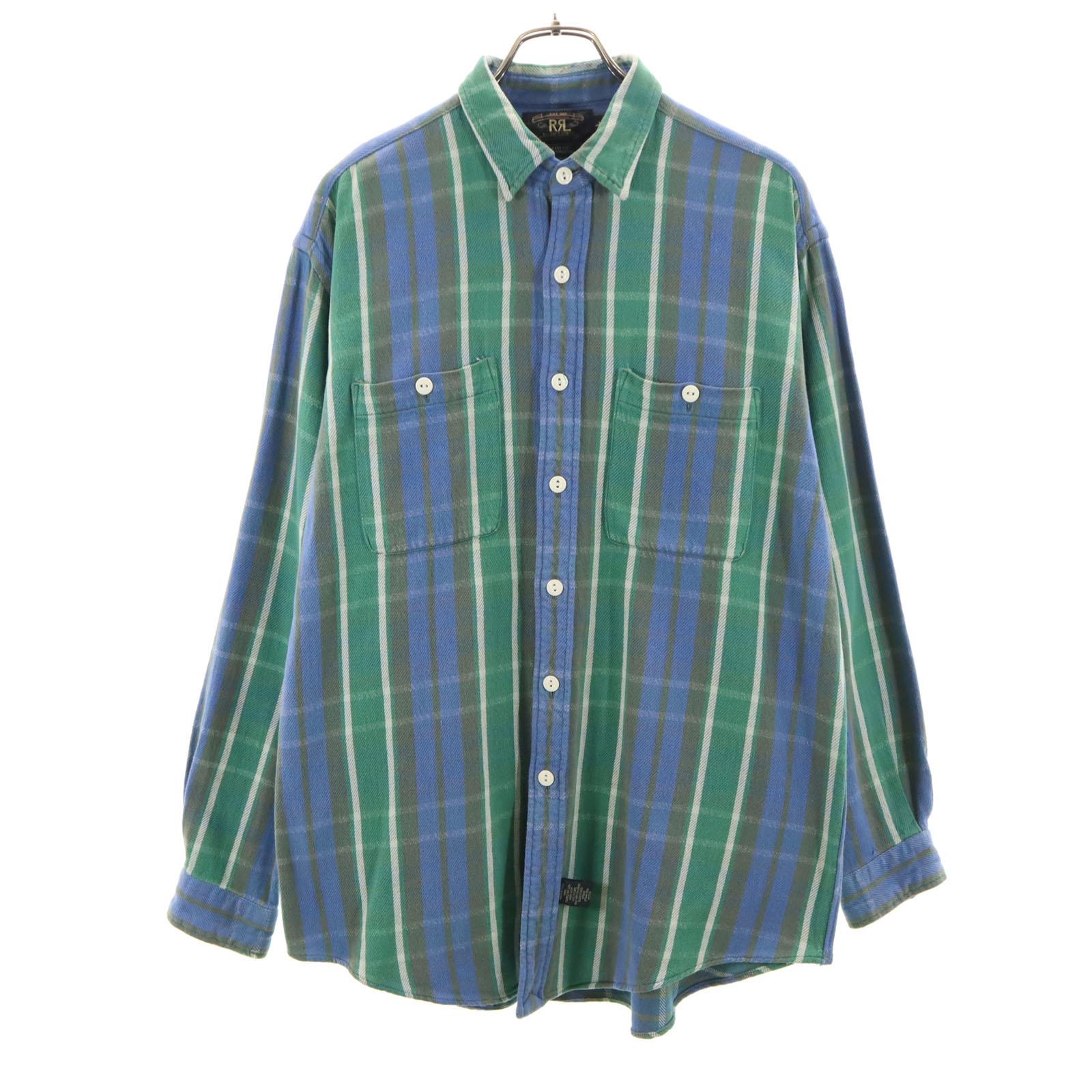 

RRL 90s Initial tag Red 3 stars Old Check Pattern Long sleeve Twill Work shirt Men s Used