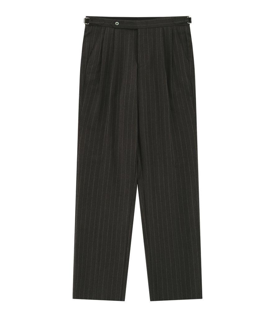 BELLIEF Wool Stripe 2Pleats Relaxed Pants (Brown)