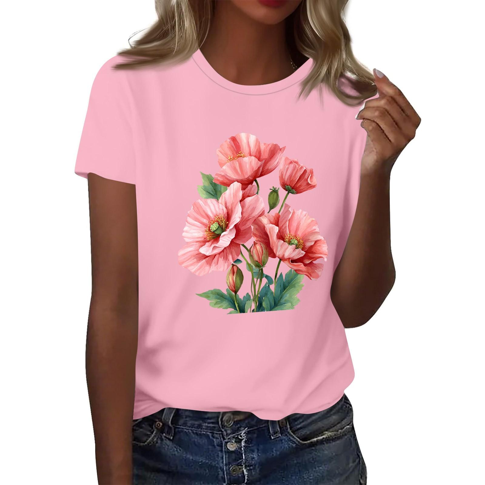 

Женская мода повседневная футболка с круглым вырезом и короткими рукавами, топ, футболка, топ L розовый