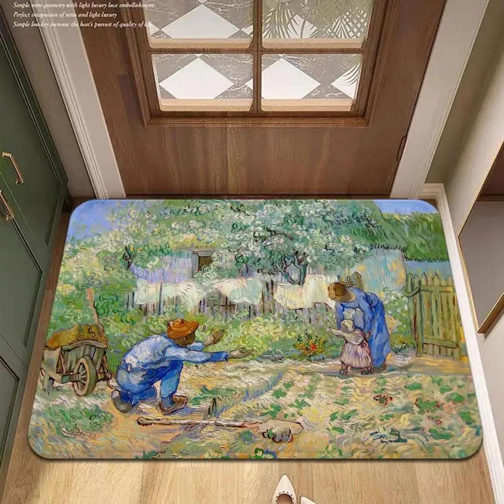 Van Gogh Art Door Mat Wrinkle-Resistant Doormat Hallway Indoor Entrance Floor Decorative Washable Carpet Non-slip Easy Clean Rug