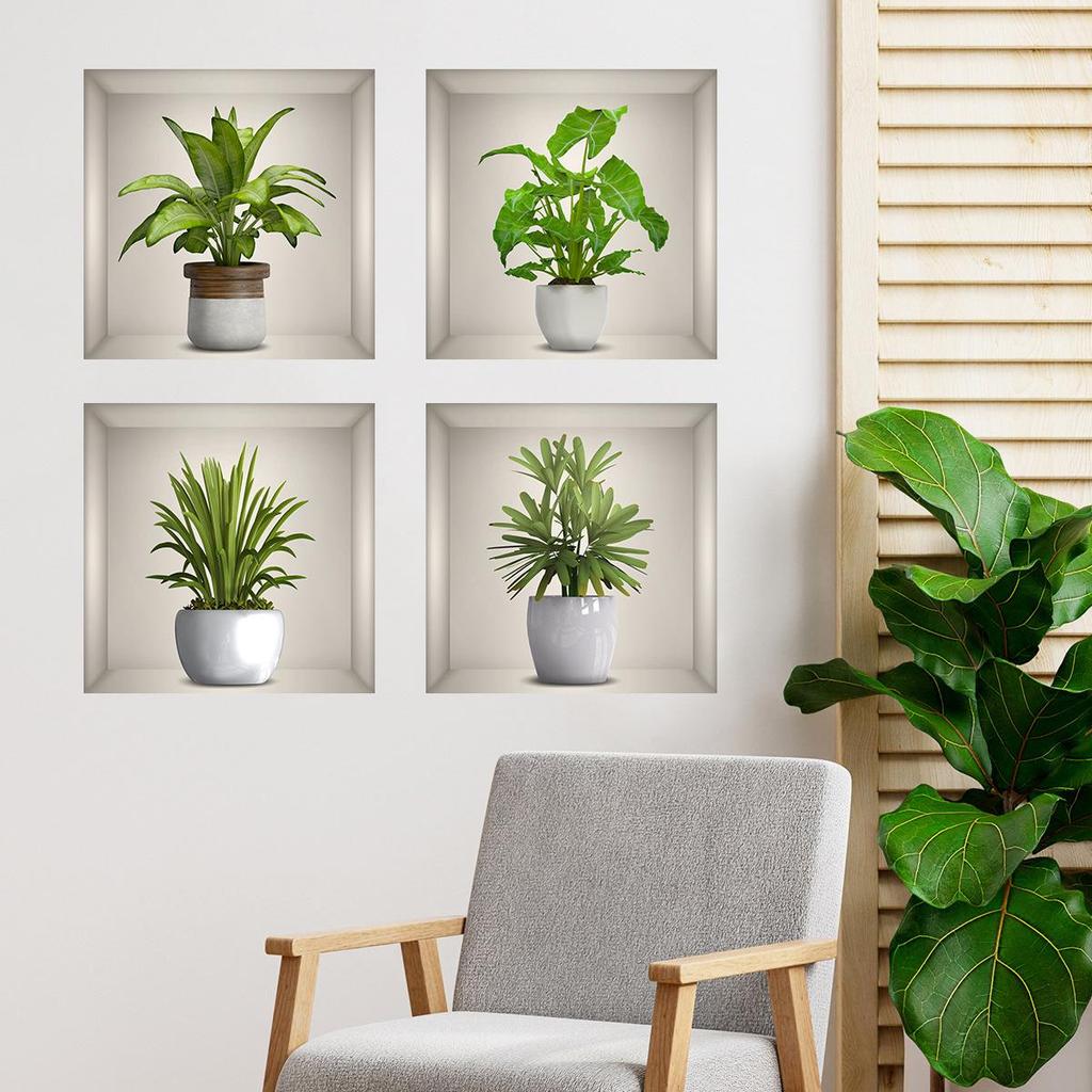 3D Green Plant Potted Wall Sticker: Waterproof, Self-Adhesive Decoration for Living Room, Bedroom, Entryway - Hides Blemishes and Fills Holes