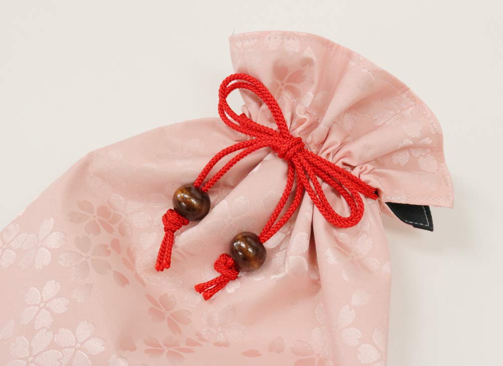 Matsumi Made in Drawstring Bag for Goshuincho Stamp 19 x Cherry Blossom Pink Kogei, Japan, (Temple Book), 27cm,
