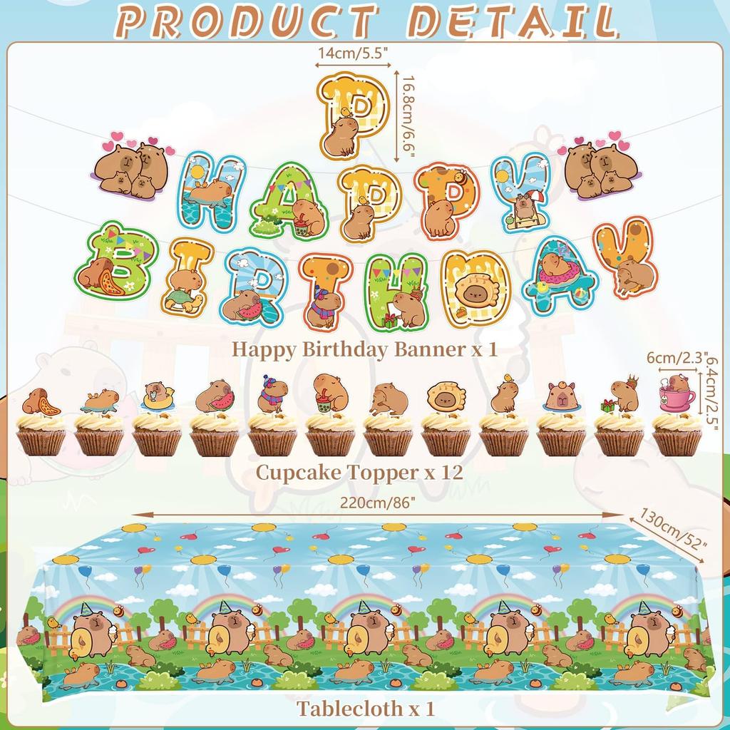 Capybara Birthday Party Decorations - Capybara Party Supplies including Happy Birthday Banner, Spirals, Cake Toppers, Table Centerpieces, Balloons,