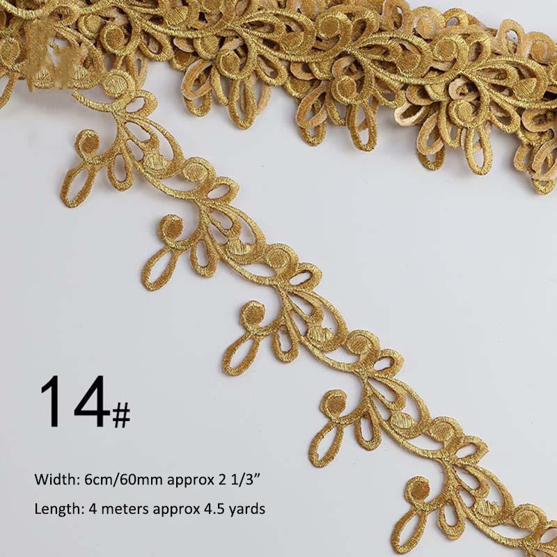 Gold Silver Thread Heavy Embroidery Lace Ribbon Shiny Diy Ethnic Garment Costume Dress Embellished Textile Iron-on Lace Trims