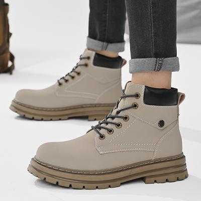 New Autumn Men Shoes Boots High Top Fashion Motorcycle Leather Shoes Outdoor Leisure Comfortable Boots Male Lace-Up