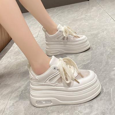 Fashion 8CM Thick Bottom Women Sneakers New 2024 Spring Summer Lace-up Breathable Mesh Platform Sports Dad Shoes Zapatos De Mujer