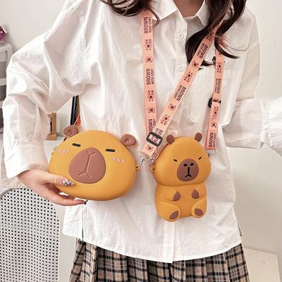 Cute Kapibara Silicone Change Bag, Girl Messenger Storage Bag, Cute Capybara Cartoon Mobile Phone Bag.