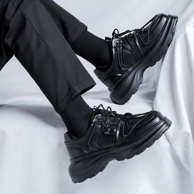 Paris Niche Thick-soled Square-headed Dad Shoes Men's Height-increasing Straps Casual Versatile High-end Small Black Shoes 3316-R