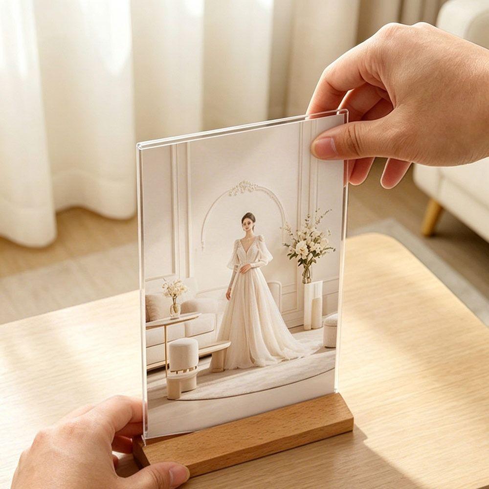 Table Top Acrylic Sign Holder Wood Base Table Top Display Stand Restaurant Menu Display
