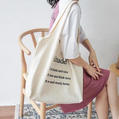Women Cotton Bags Canvas Bags Ladies Shopping Canvas Bag Female Folding Shoulder Bag Handbag Tote Letter Printing Large Capacity