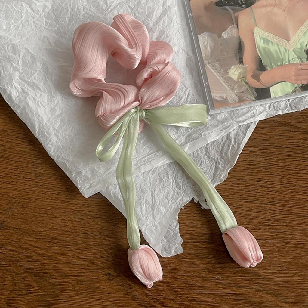 Cute Tulip Flower Large Intestine Scrunchie for Girls Sweet Head Ornament Headband Ribbon Hair Tie Fashion Hair Accessories