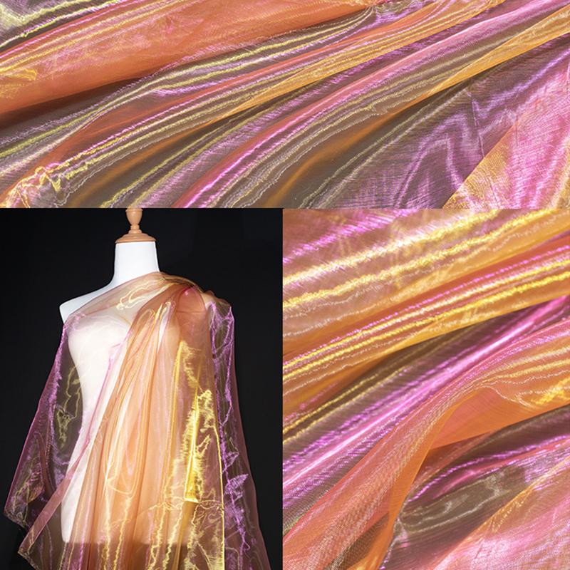 Przezroczysty Laserowy Tiul Tkanina Szycie Siatka Materiał Kolorowa Organza Szklana Fluorescencyjna Przędza Jedwabny Szyfon Materiał na Odzież Sceniczną