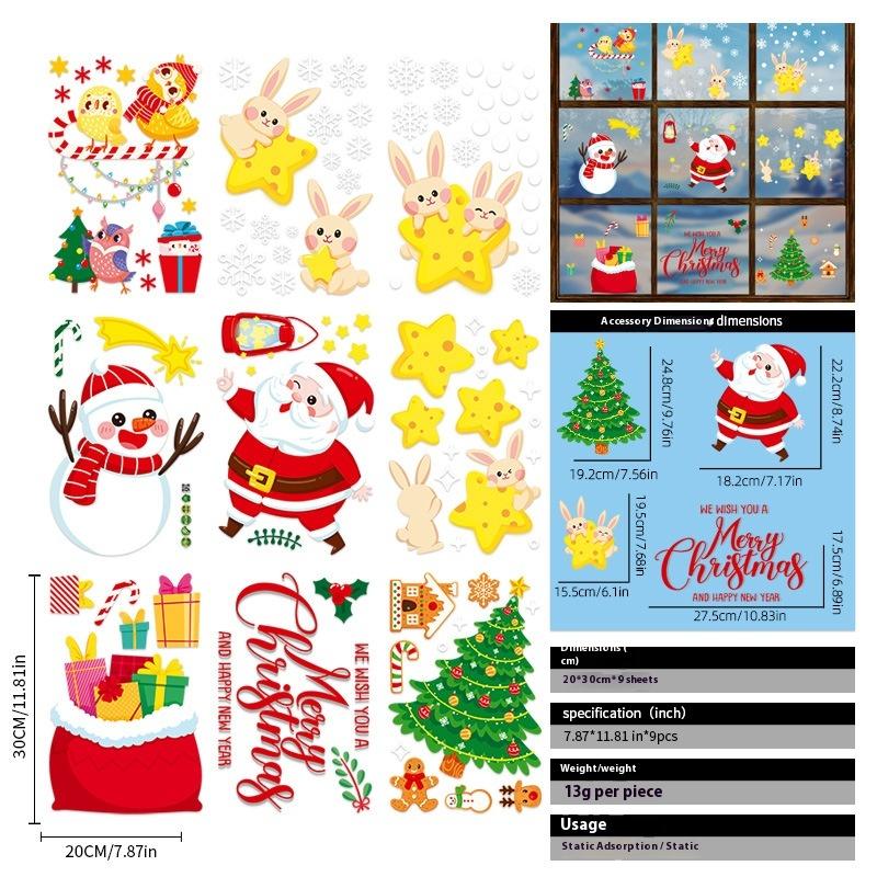 Santa Claus Christmas Ornaments Static Stickers Window Grilles Scene Arrangement Glass Doors Stickers Windows