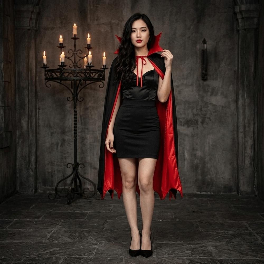 Stand-up Collar Halloween Hooded Cloak Solid Color Witch Cape Carnival Festival