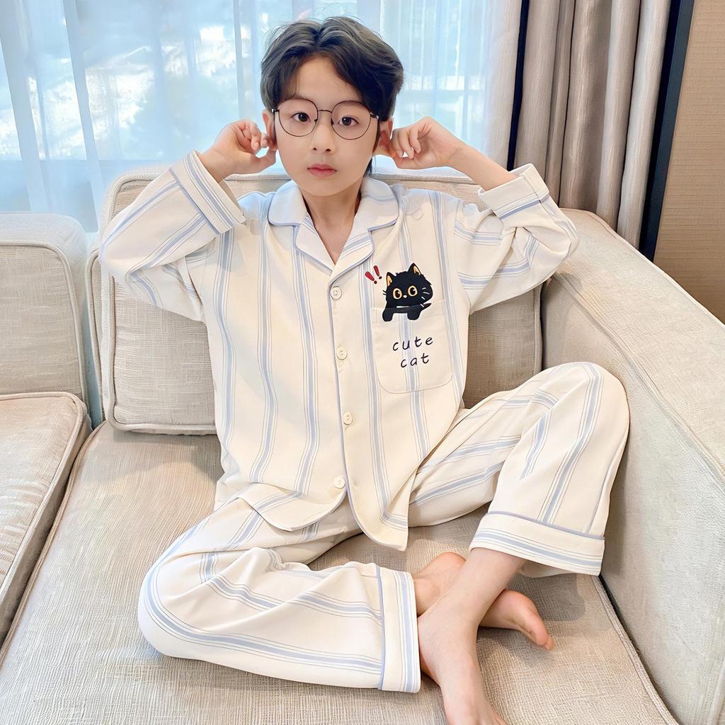 2026 Spring/Autumn New Red Pure Cotton Parent-Child Pajamas Set - Long Sleeve Cardigan with Lapel.