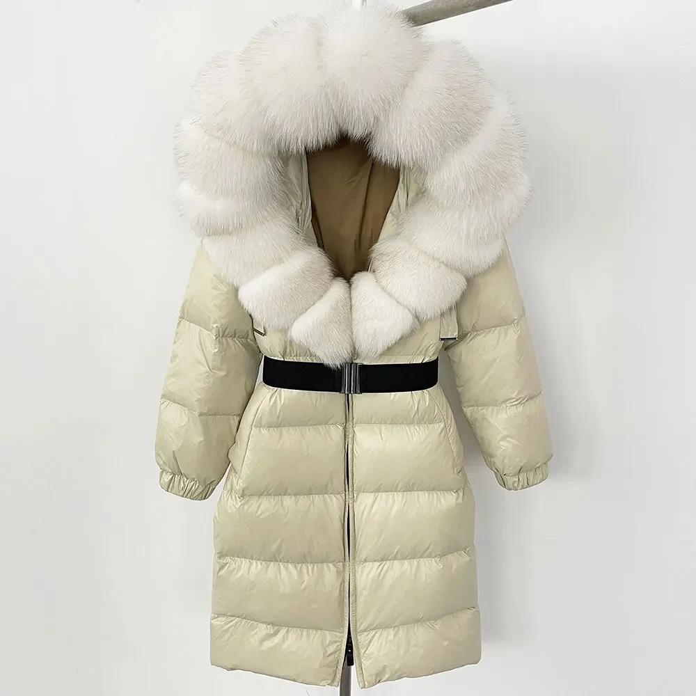 OFTBUY Moda Inverno Giacca Piumino 90% Imbottita con Piumino Collo in Pelliccia di Volpe Oversize Rimovibile Cucita Giacca Piumino Donna Abbigliamento Casual Largo