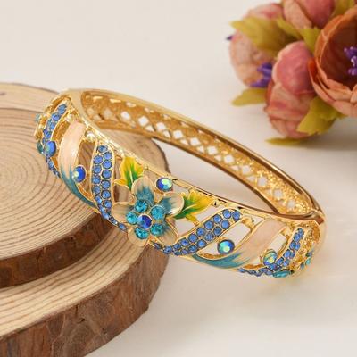 Double Bangle Vintage Cloisonne Bangle Traditional Classic Hollow Out Flower Bangle Vintage Ethnic Women's Hand Bracelet Girls