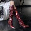 Fashion New Autumn Style Pleated Stiletto High Boots with Pointed Sleeves, Non-slip and Wear-resistant High Heels