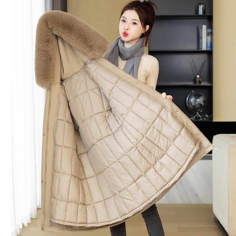 Jachetă căptușită cu bumbac pentru femei, lungă, cu căptușeală detașabilă, haine de iarnă, lână artificială, palton căptușit cu bumbac, larg, îngroșat, plăcintă pentru a depăși paltonul.