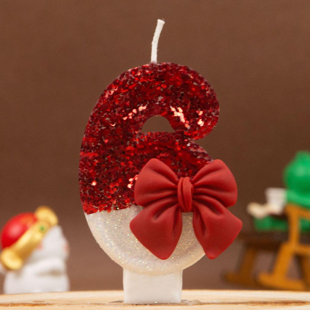 Xi Yin Birthday Number Candles 0-9, Creative Red Bow Design for Cake Decoration