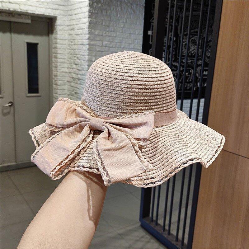 Summer fashion bow big eaves hat women's wavy edge sun hat outdoor beach hat sun hat