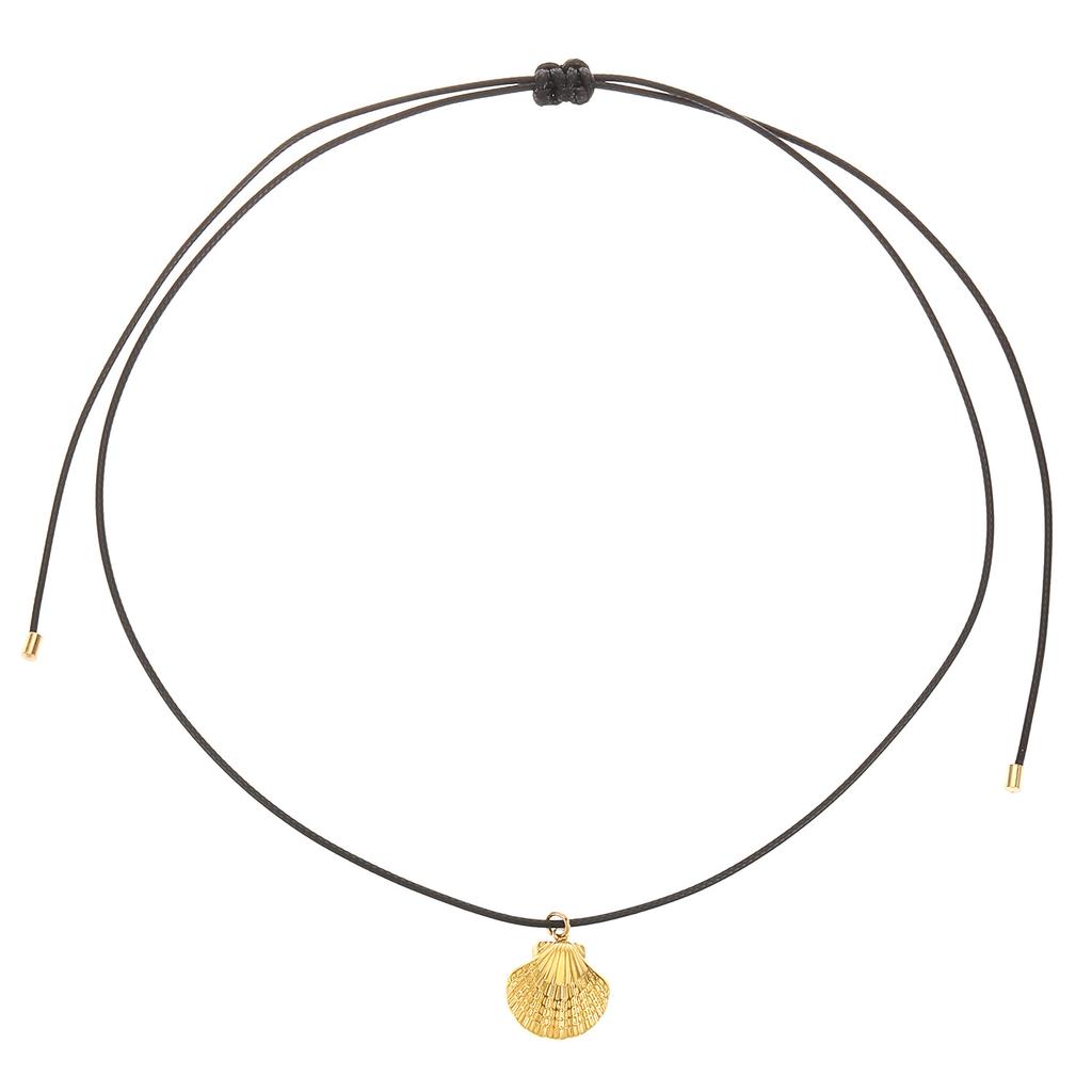 Non-fading shell collarbone chain ocean wind vacation black rope neck chain summer titanium steel real gold electroplated simple necklace