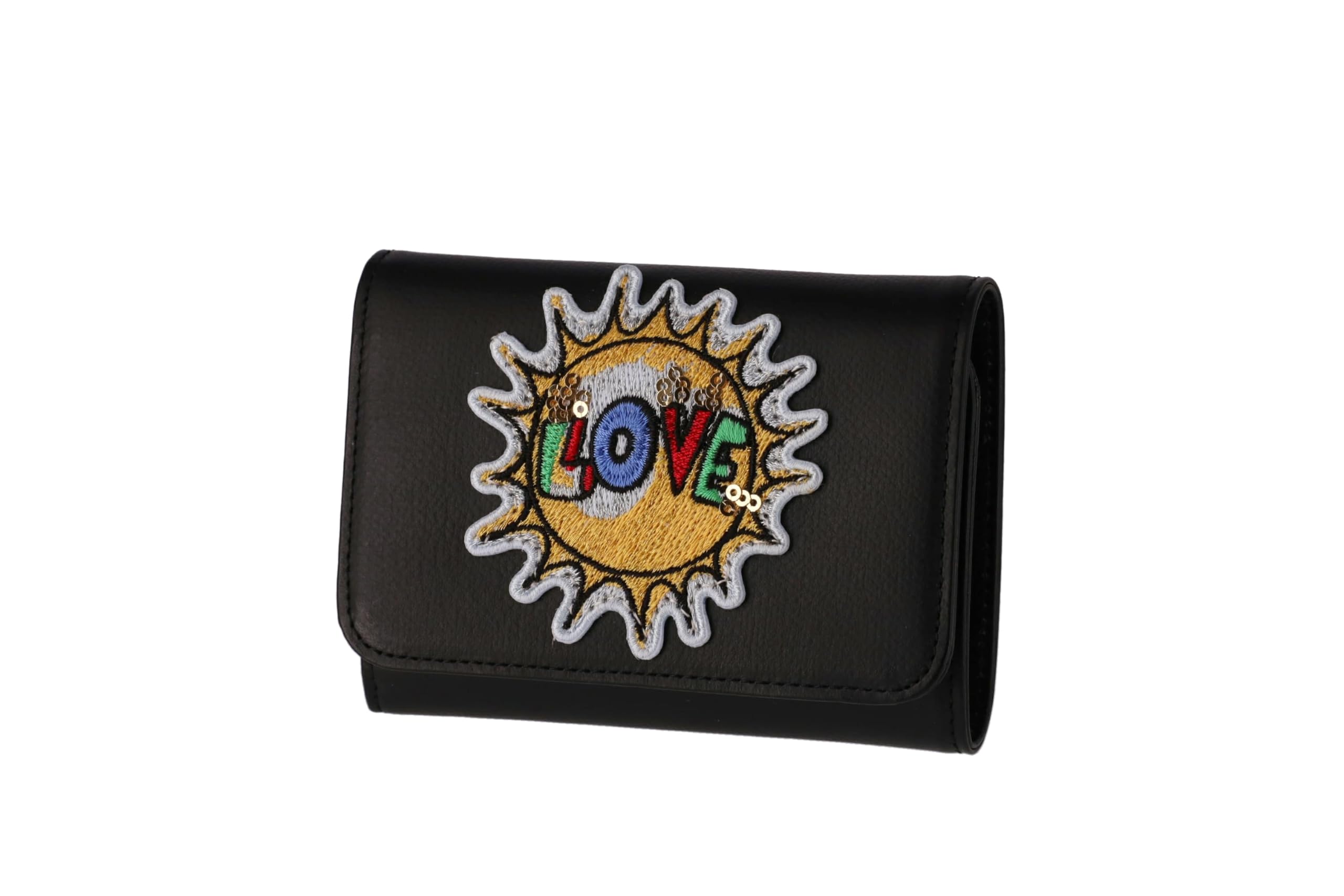 

Кошелек Tsumori Chisato с глубоким отделением для купюр и черной нашивкой в виде сердца, тройного сложения, чёрный