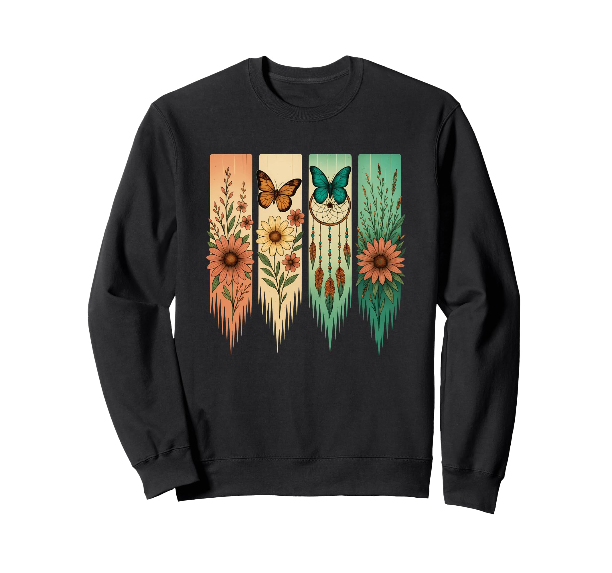 

Butterfly Dreamcatcher Yellow Orange Blue Flower Sweatshirt чёрный