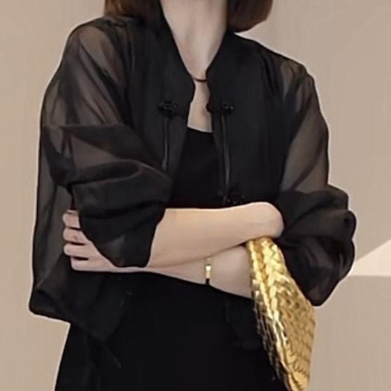 Chinese Style Button Down Long Sleeved Shirt Women's Spring/Summer Fashion Versatile Short Sunscreen Jacket