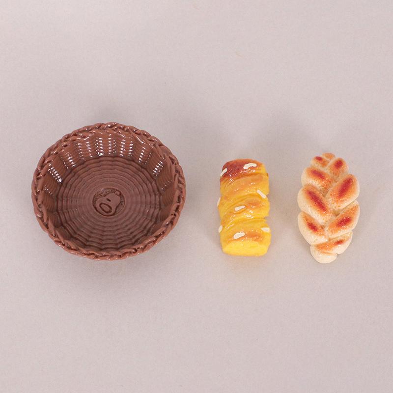 1/12 Dollhouse Simulation Mini Bread With Basket Model Dollhouse Kitchen Decoration Dolls House Dessert Shop Food Ornaments
