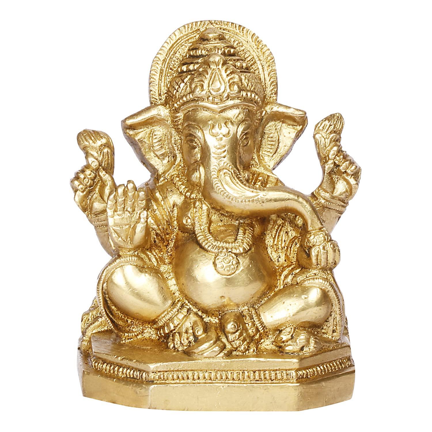 Lord Ganesha Statue, Ganesh Ji Ganpati Bappa Idol -Housewarming, Brass, Gold